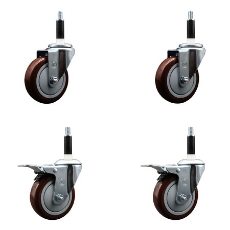 Service Caster 4'' Maroon Poly Swivel 7/8'' Expanding Stem Caster Set 2 Total Lock Brakes, 4PK SCC-EXTTL20S414-PPUB-MRN-2-S-2-78